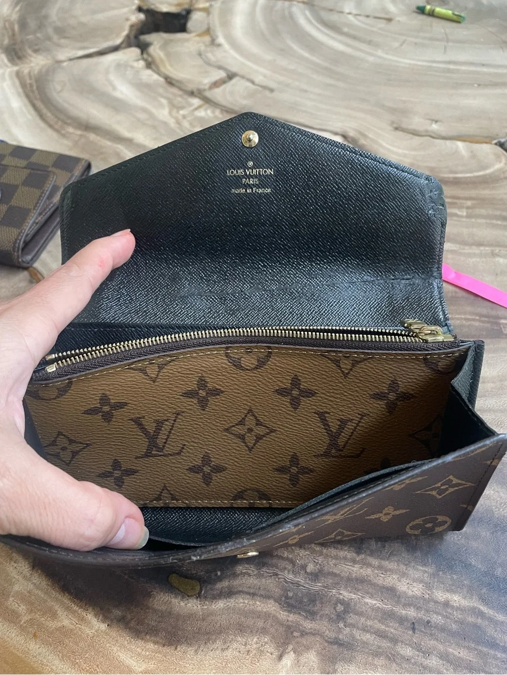 Louis Vuitton reverse monogram Sarah wallet custom patch repair